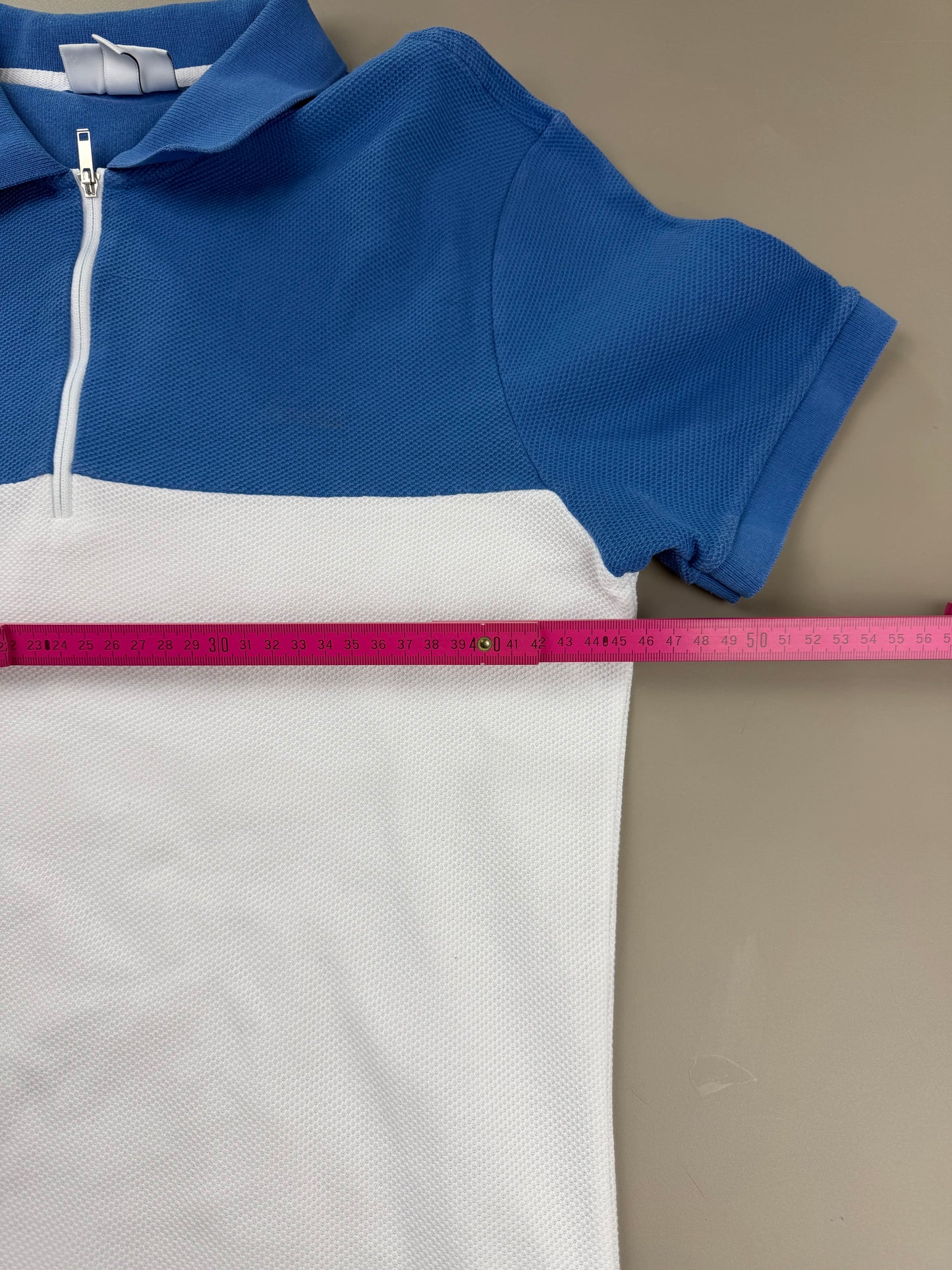 Lacoste Sporty Zip-Neck Piqué Polo - Blue & White Colorblock