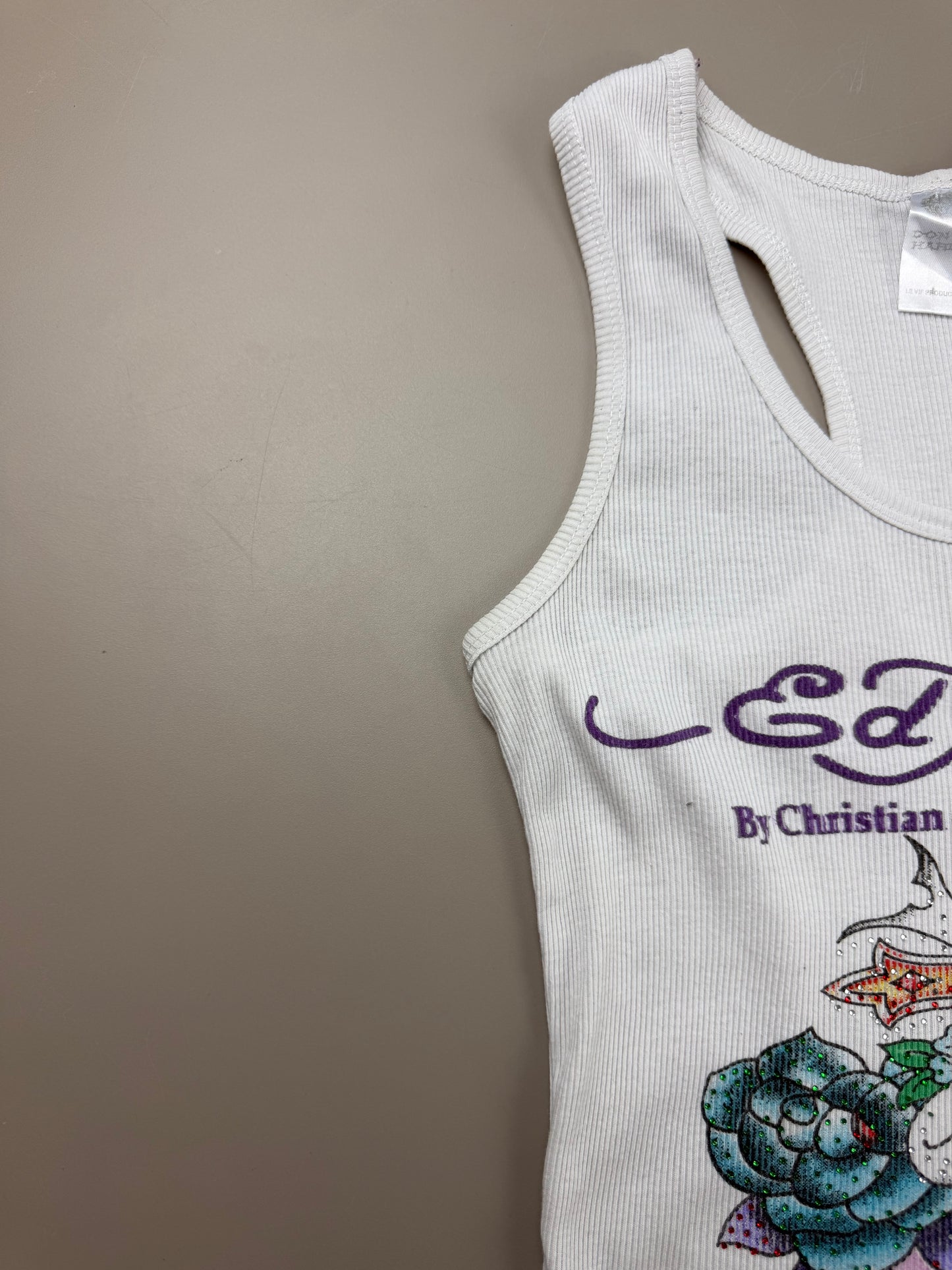 Ed Hardy by Christian Audigier "Love Cross" Ribbed Tank Top - White