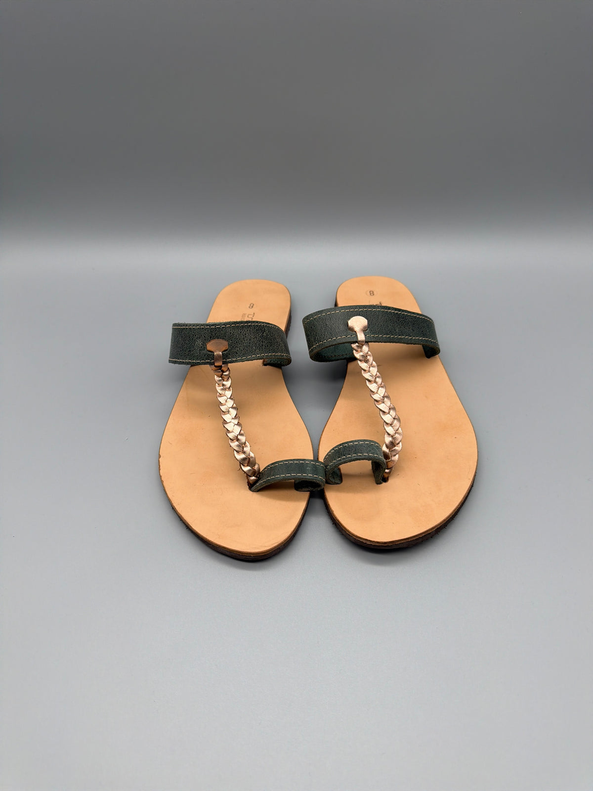 Tzavalas Hand Made in Greece Sandals - Sage Green / Rose Gold / Tan