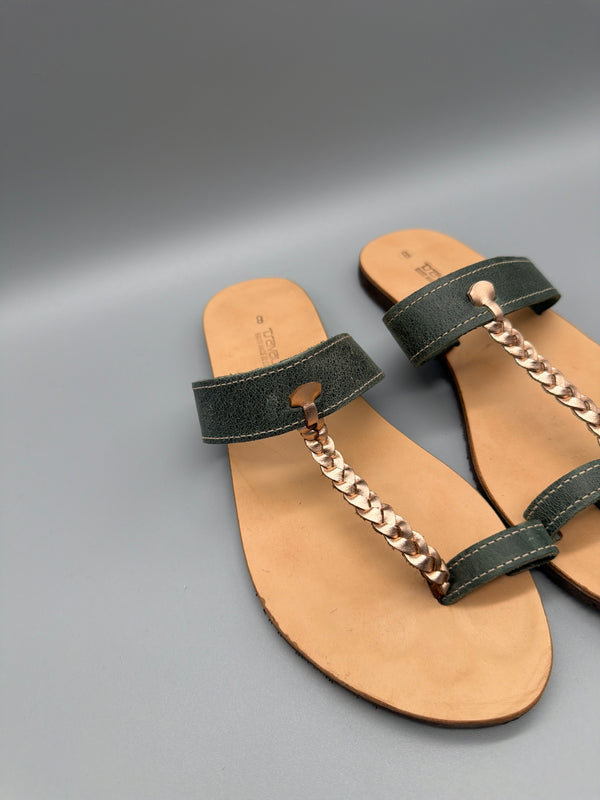 Tzavalas Hand Made in Greece Sandals - Sage Green / Rose Gold / Tan