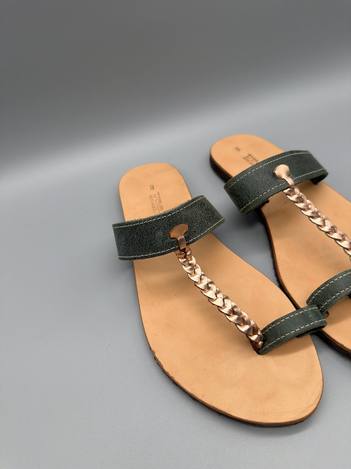 Tzavalas Hand Made in Greece Sandals - Sage Green / Rose Gold / Tan