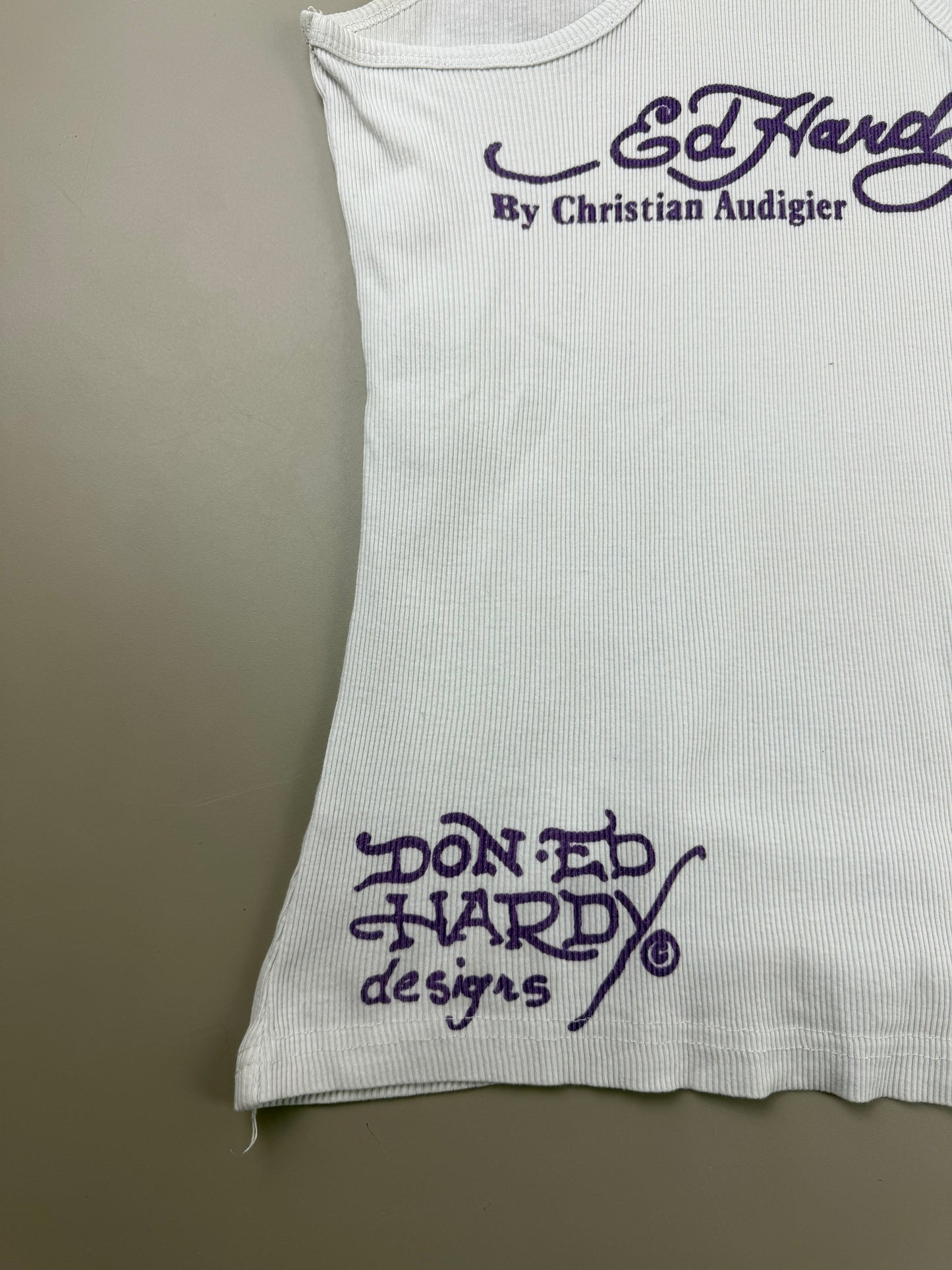 Ed Hardy by Christian Audigier "Love Cross" Ribbed Tank Top - White