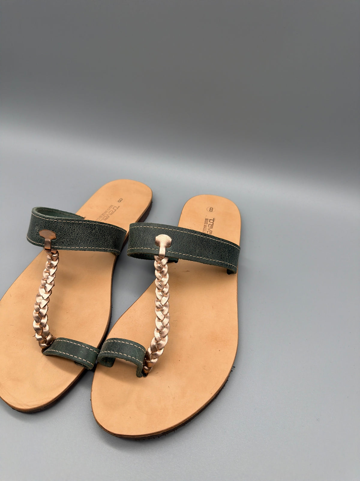 Tzavalas Hand Made in Greece Sandals - Sage Green / Rose Gold / Tan