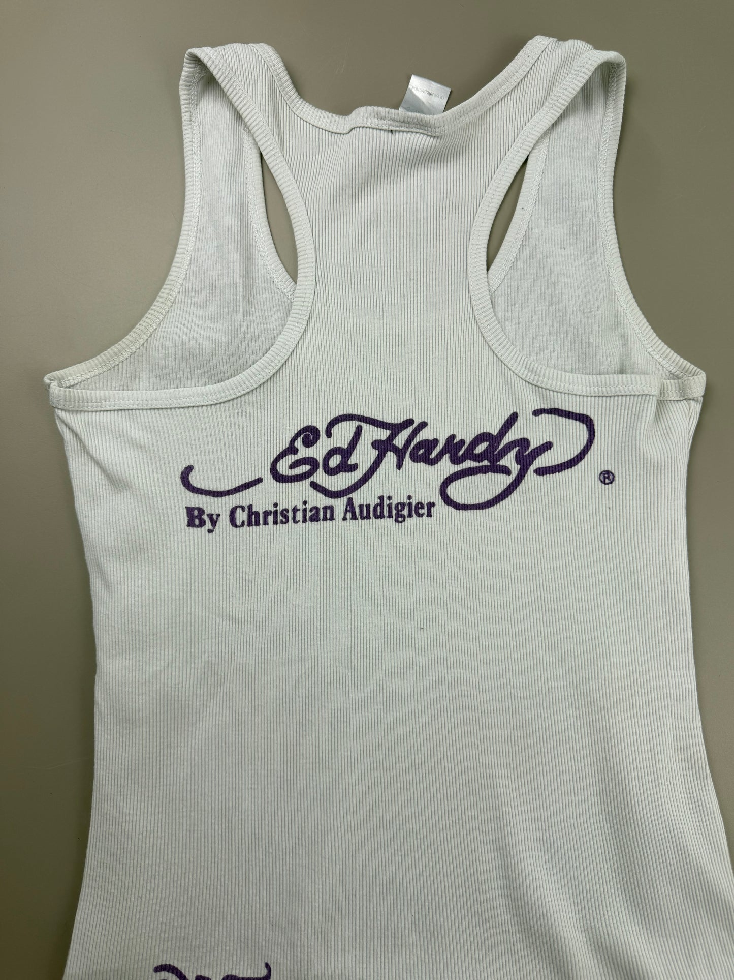 Ed Hardy by Christian Audigier "Love Cross" Ribbed Tank Top - White