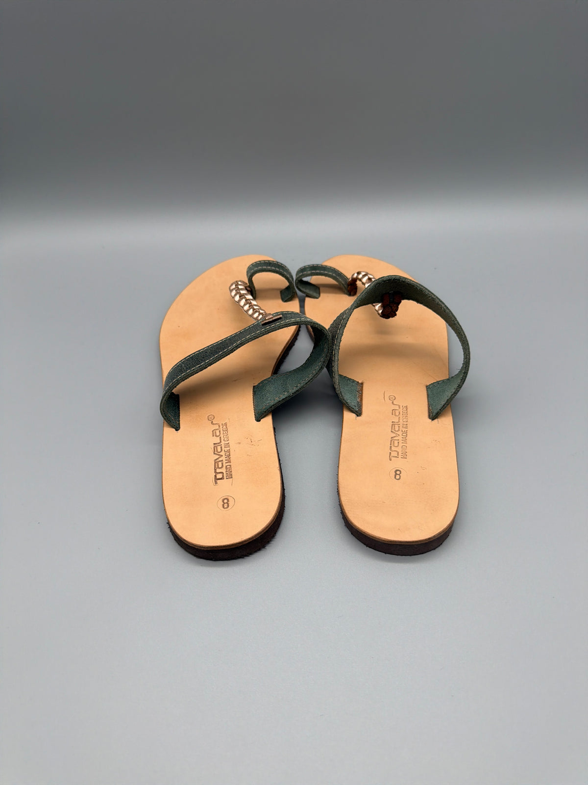 Tzavalas Hand Made in Greece Sandals - Sage Green / Rose Gold / Tan