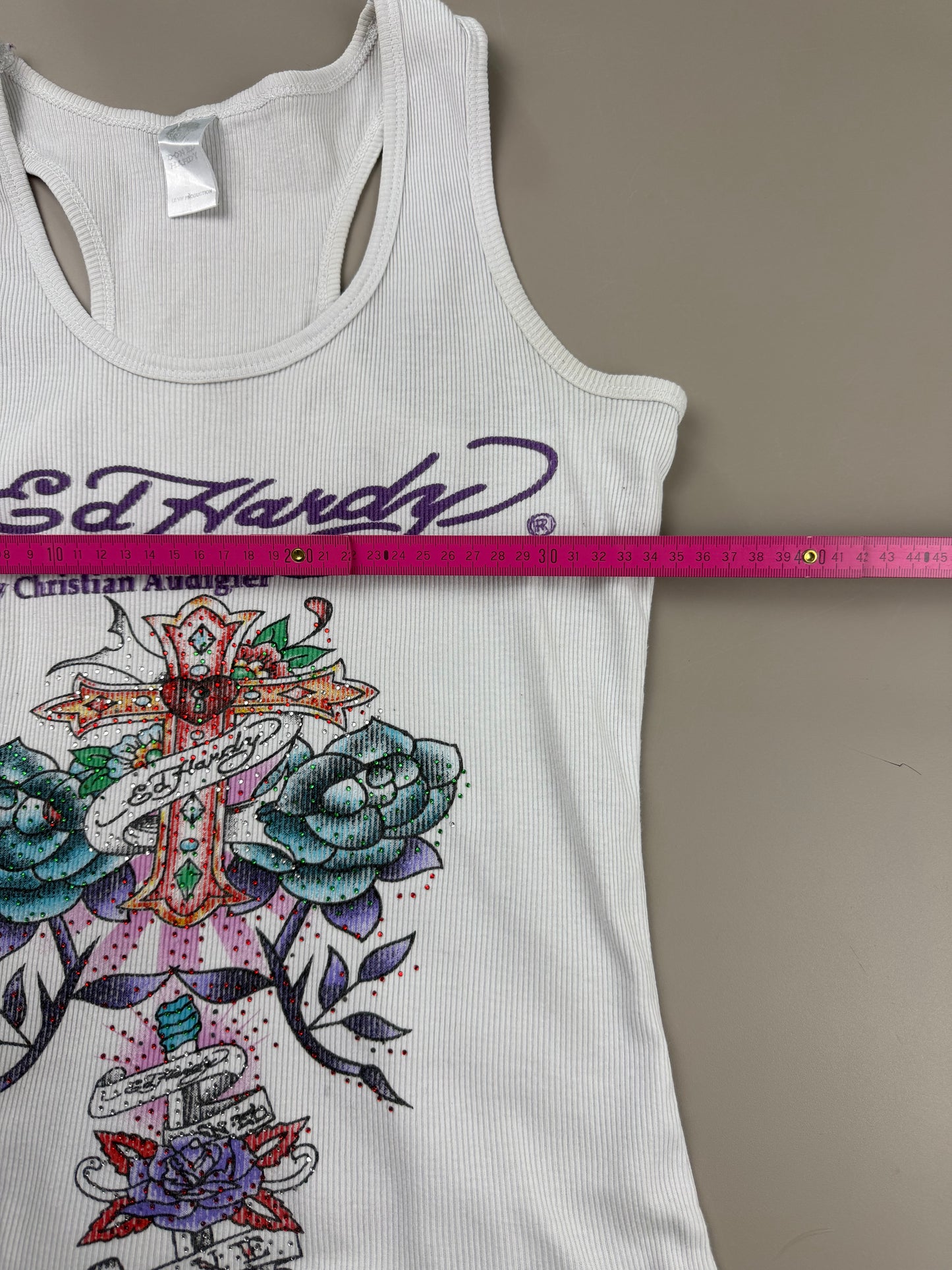 Ed Hardy by Christian Audigier "Love Cross" Ribbed Tank Top - White