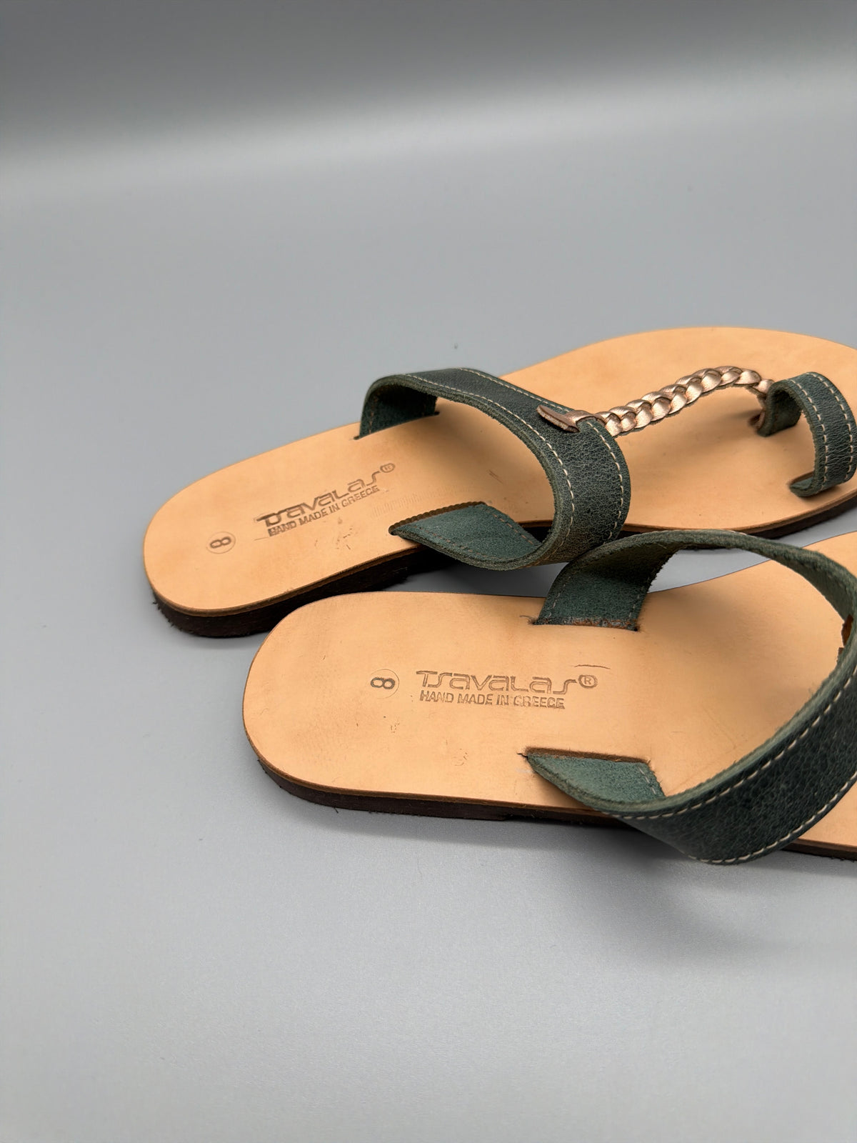 Tzavalas Hand Made in Greece Sandals - Sage Green / Rose Gold / Tan
