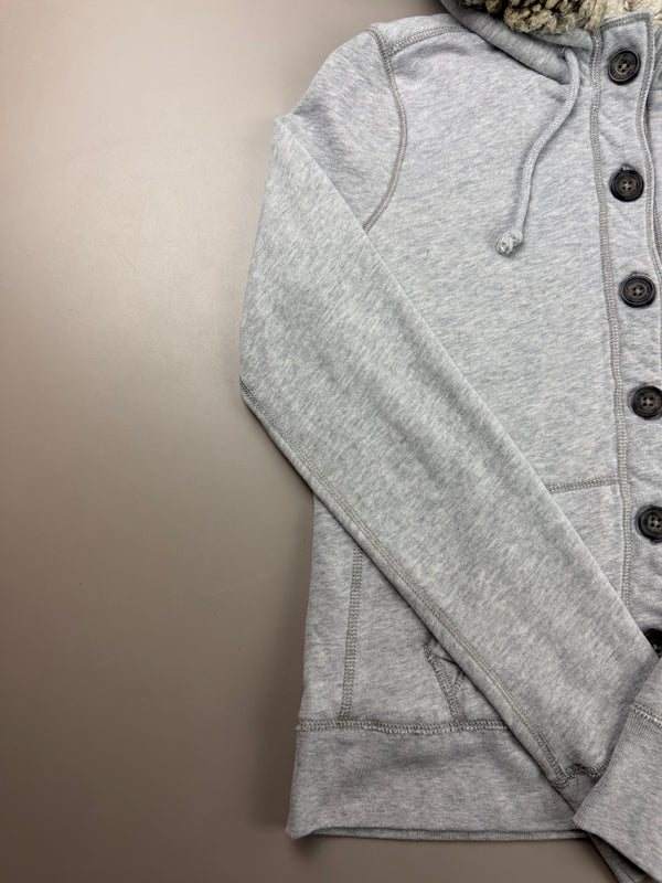 Hollister Co. "California 1922" Fur Trimmed Sherpa Hoodie - Heather Grey