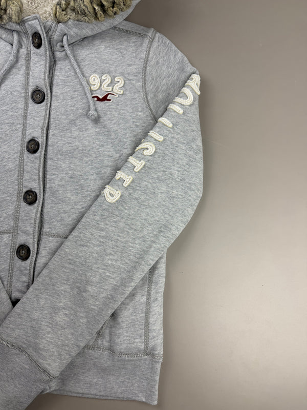 Hollister Co. "California 1922" Fur Trimmed Sherpa Hoodie - Heather Grey