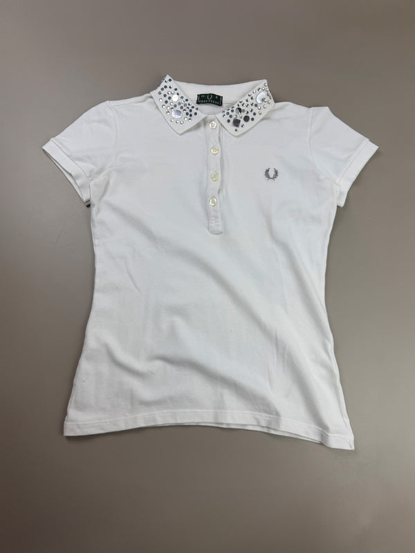 Fred Perry Rhinestone Embellished Polo Top - White