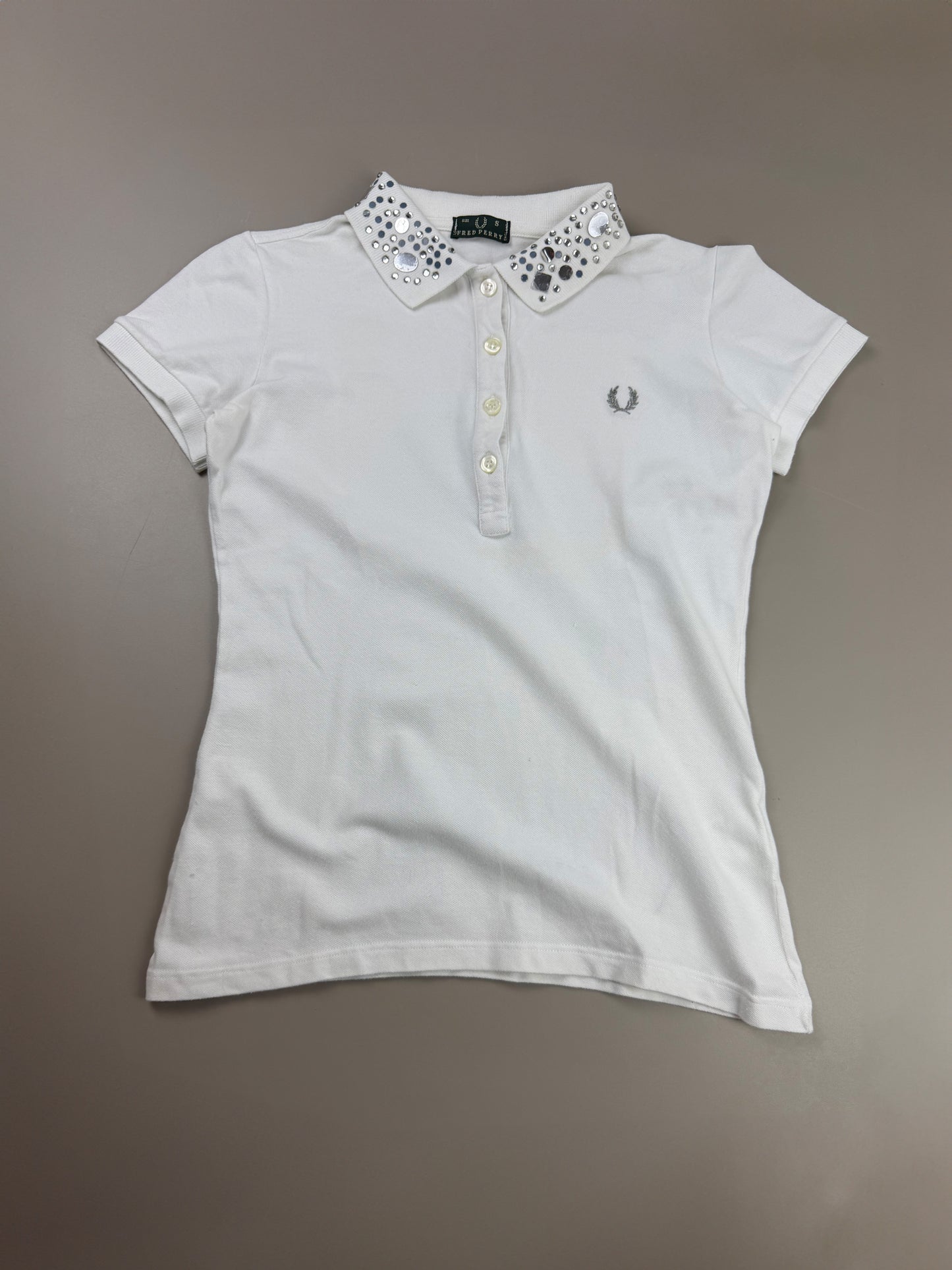 Fred Perry Rhinestone Embellished Polo Top - White