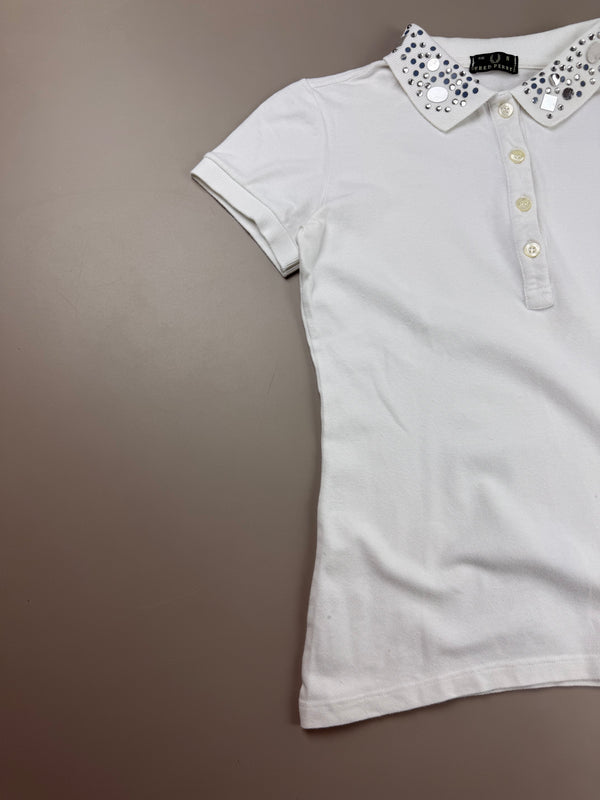 Fred Perry Rhinestone Embellished Polo Top - White