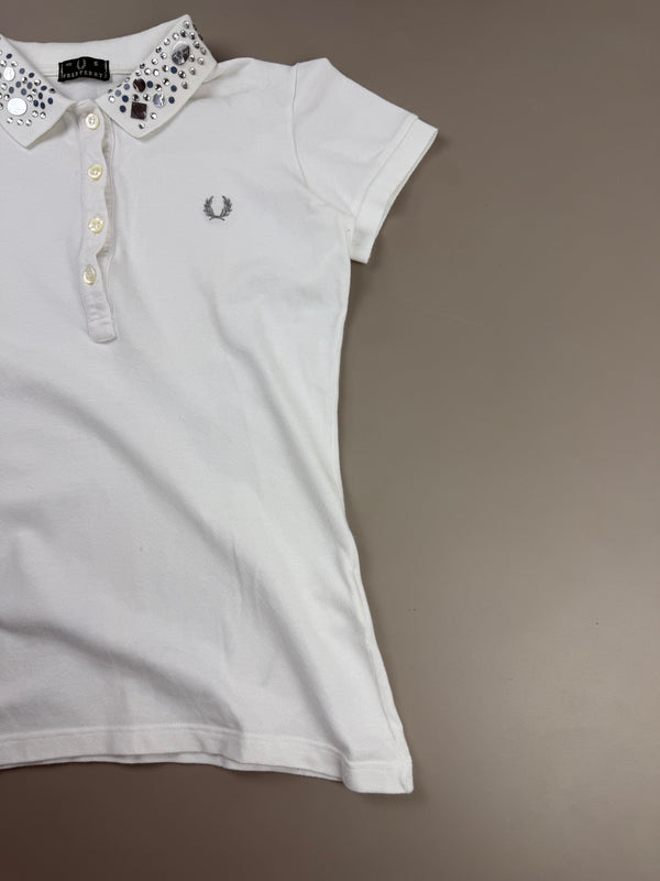 Fred Perry Rhinestone Embellished Polo Top - White