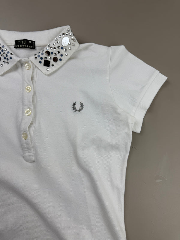 Fred Perry Rhinestone Embellished Polo Top - White