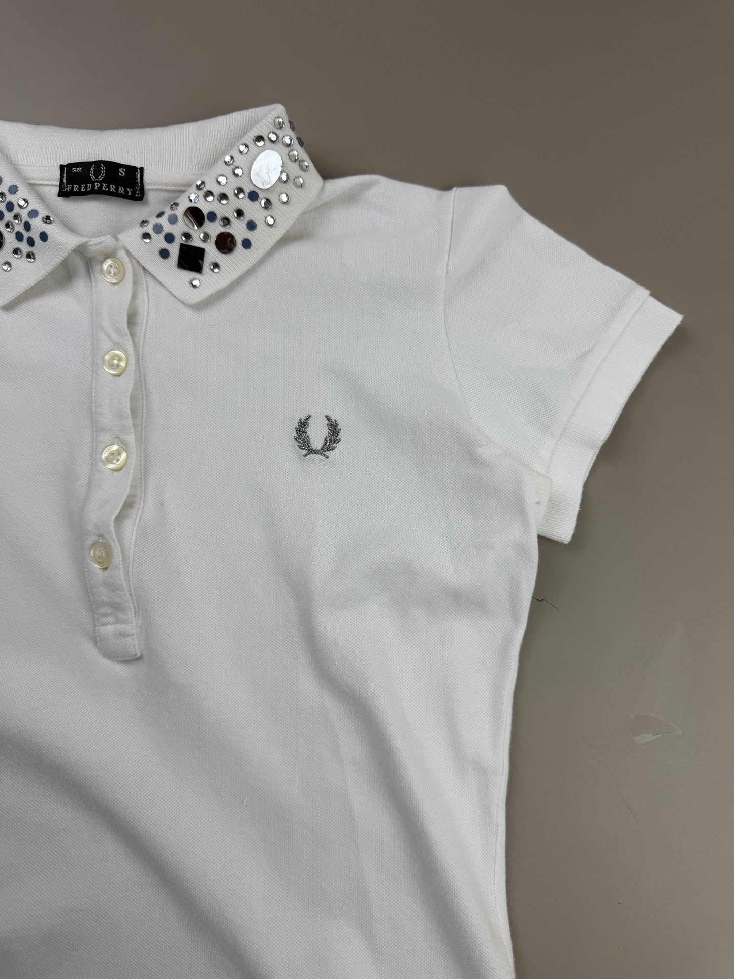 Fred Perry Rhinestone Embellished Polo Top - White