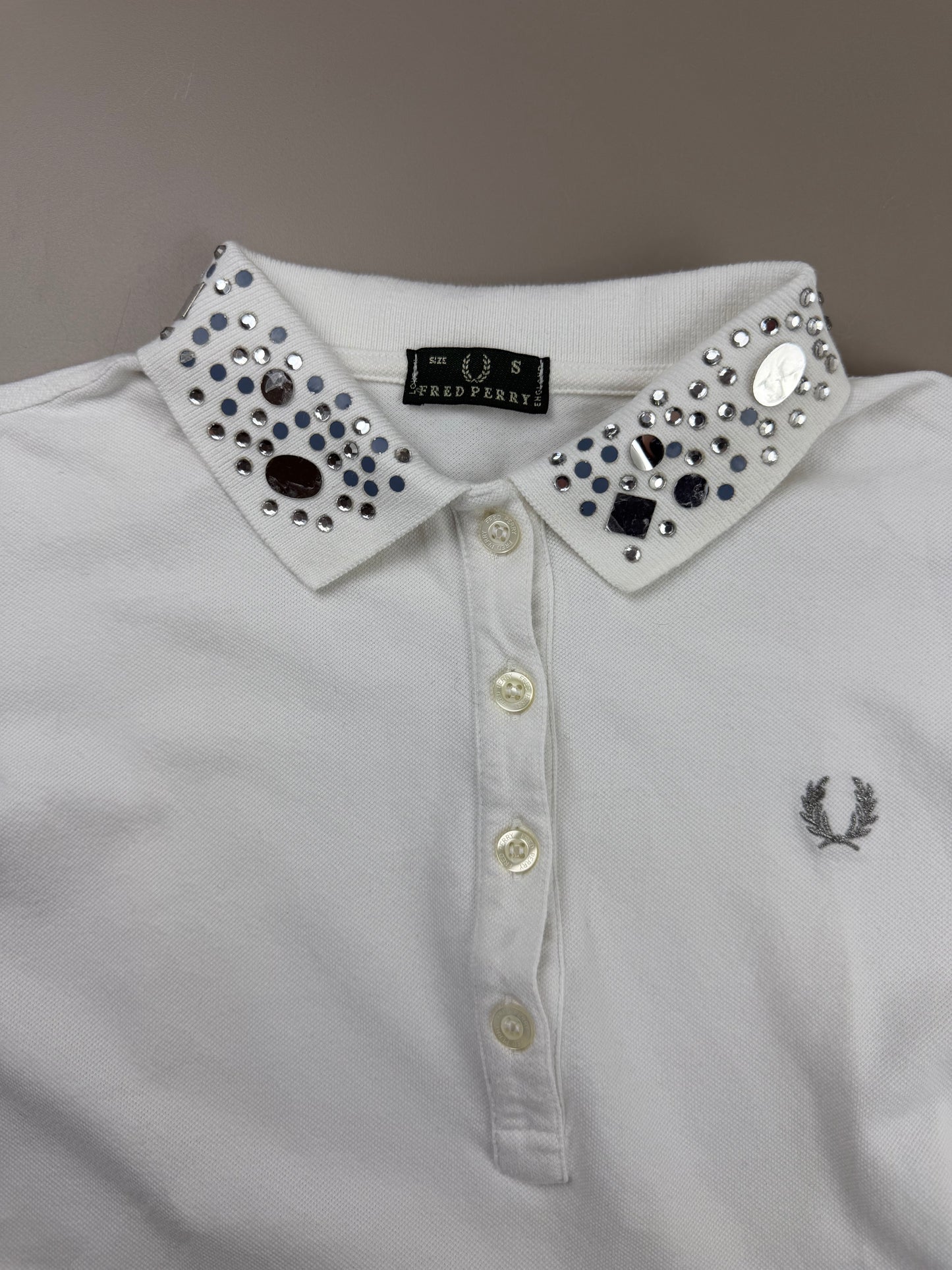 Fred Perry Rhinestone Embellished Polo Top - White