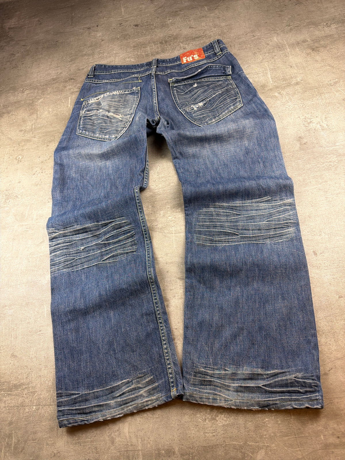 Fu's Fashion Jeans Y2K Baggy Denim - Blue Washed Distressed