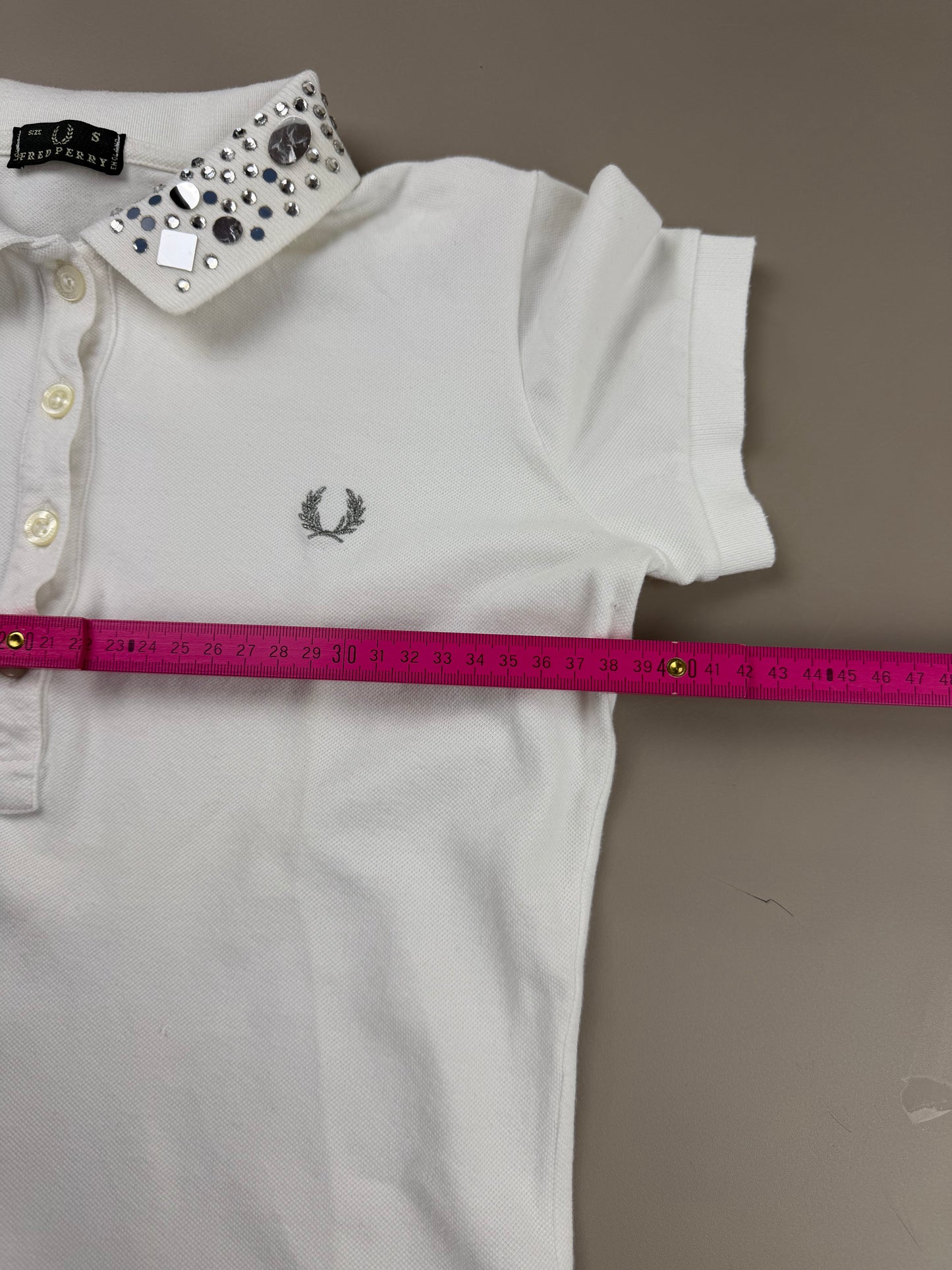 Fred Perry Rhinestone Embellished Polo Top - White
