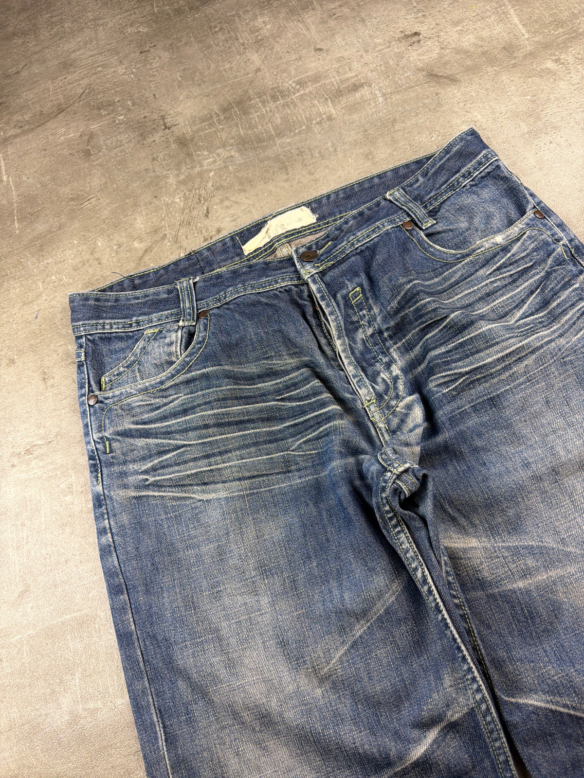 Fu's Fashion Jeans Y2K Baggy Denim - Blue Washed Distressed