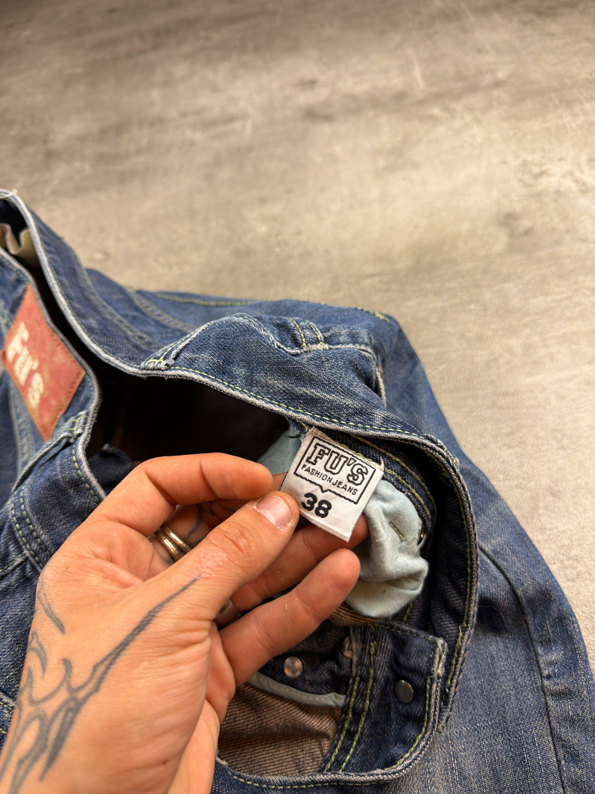 Fu's Fashion Jeans Y2K Baggy Denim - Blue Washed Distressed