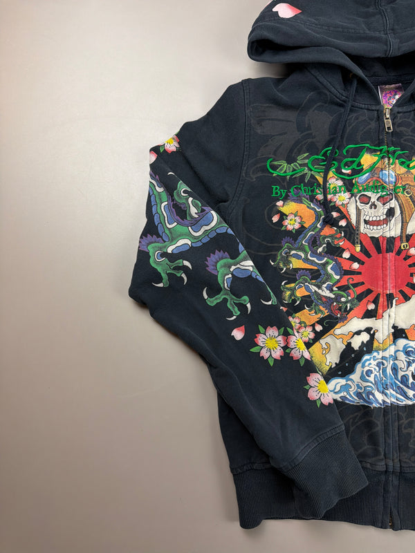 Ed Hardy Archive Tattoo "Geisha & Dragon" Graphic Zip Hoodie - Black