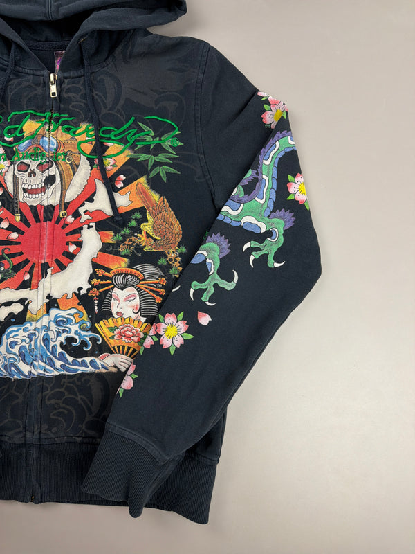 Ed Hardy Archive Tattoo "Geisha & Dragon" Graphic Zip Hoodie - Black