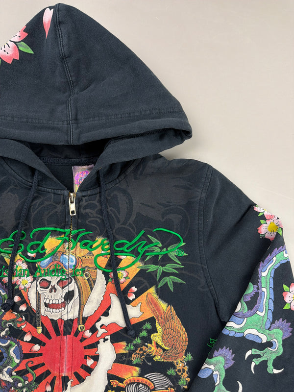 Ed Hardy Archive Tattoo "Geisha & Dragon" Graphic Zip Hoodie - Black
