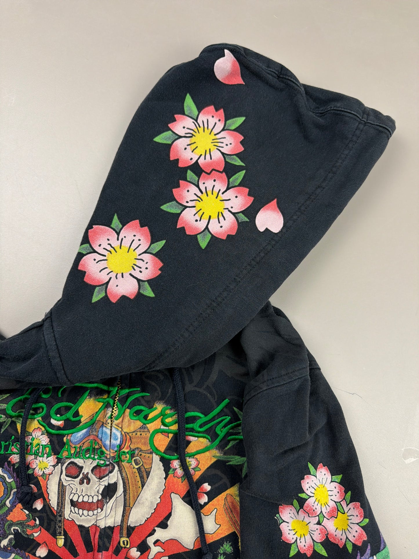 Ed Hardy Archive Tattoo "Geisha & Dragon" Graphic Zip Hoodie - Black
