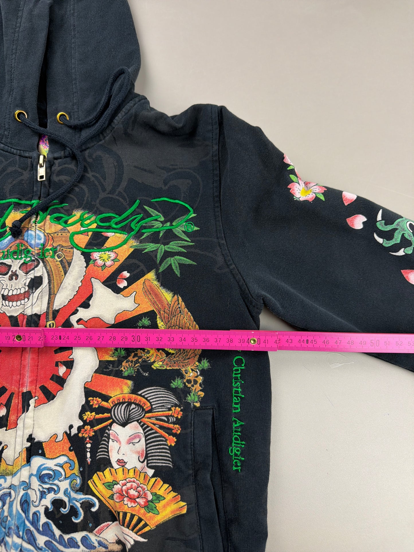 Ed Hardy Archive Tattoo "Geisha & Dragon" Graphic Zip Hoodie - Black