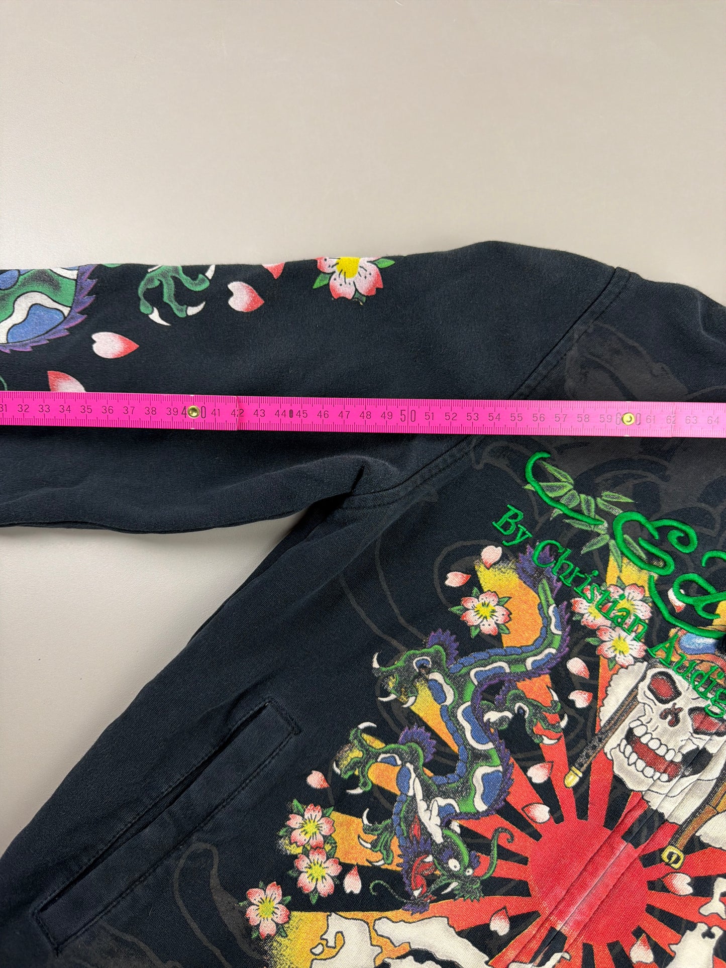 Ed Hardy Archive Tattoo "Geisha & Dragon" Graphic Zip Hoodie - Black