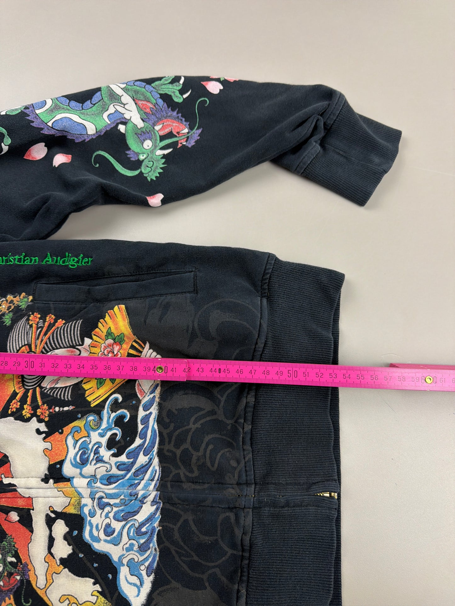Ed Hardy Archive Tattoo "Geisha & Dragon" Graphic Zip Hoodie - Black