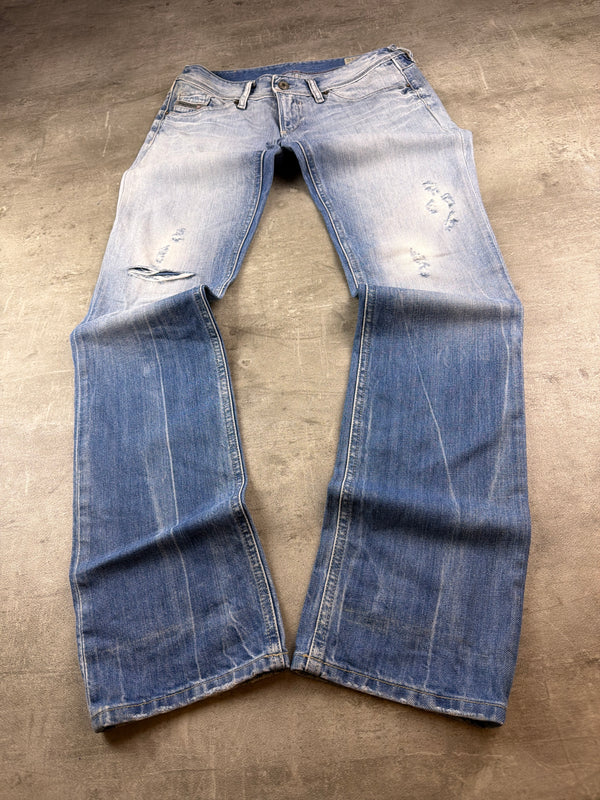 Diesel Archive "Lowky" Low Waist Distressed Denim - Light Blue Bleached