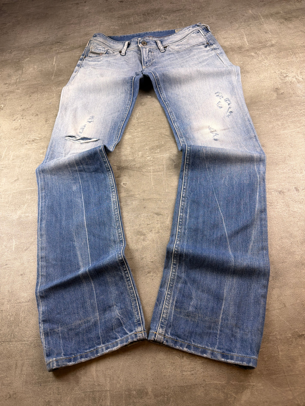 Diesel Archive "Lowky" Low Waist Distressed Denim - Light Blue Bleached