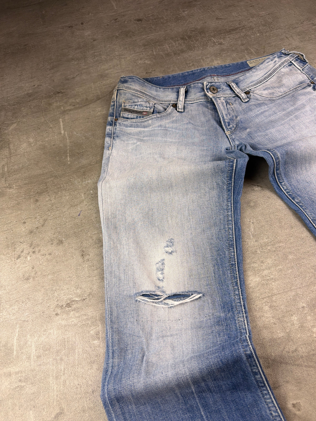 Diesel Archive "Lowky" Low Waist Distressed Denim - Light Blue Bleached