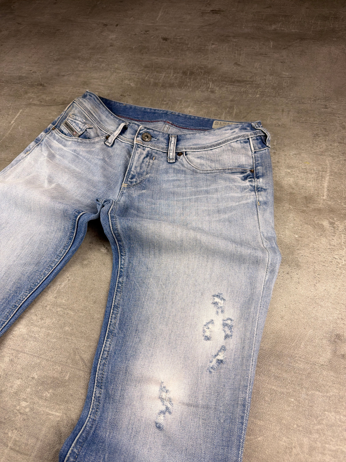 Diesel Archive "Lowky" Low Waist Distressed Denim - Light Blue Bleached