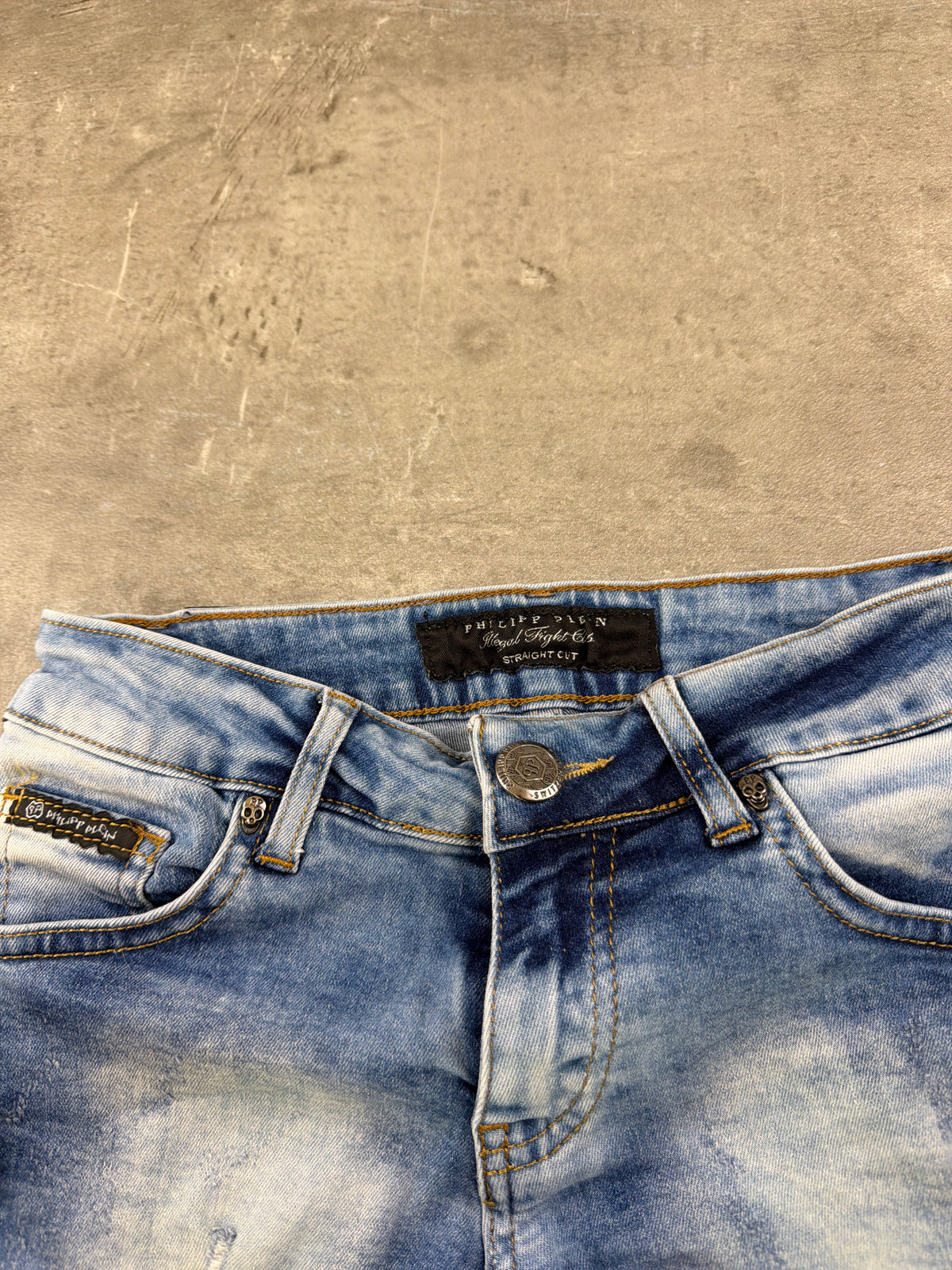 Philipp Plein Rhinestone Logo Denim Shorts - Light Blue Wash