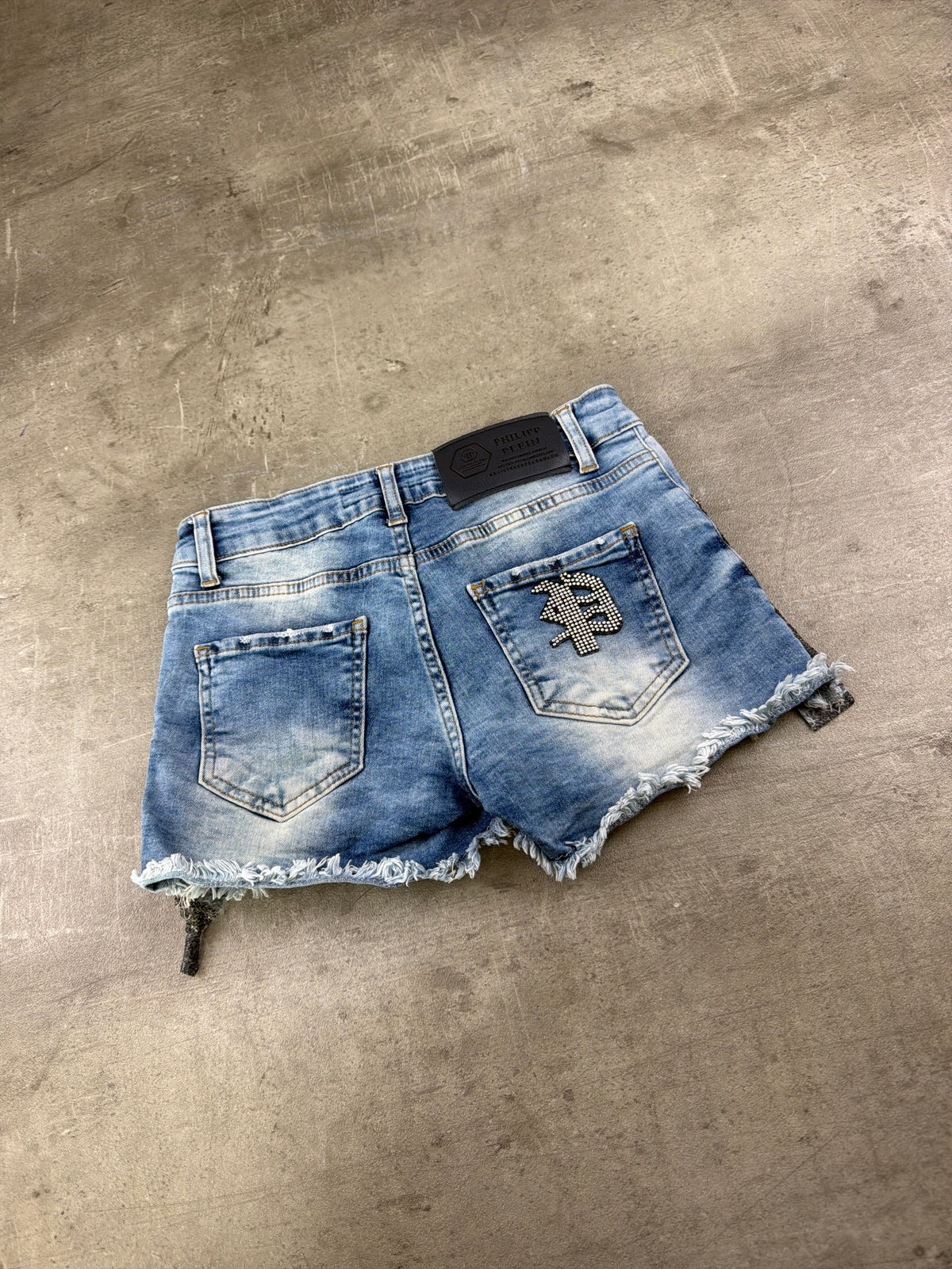 Philipp Plein Rhinestone Logo Denim Shorts - Light Blue Wash