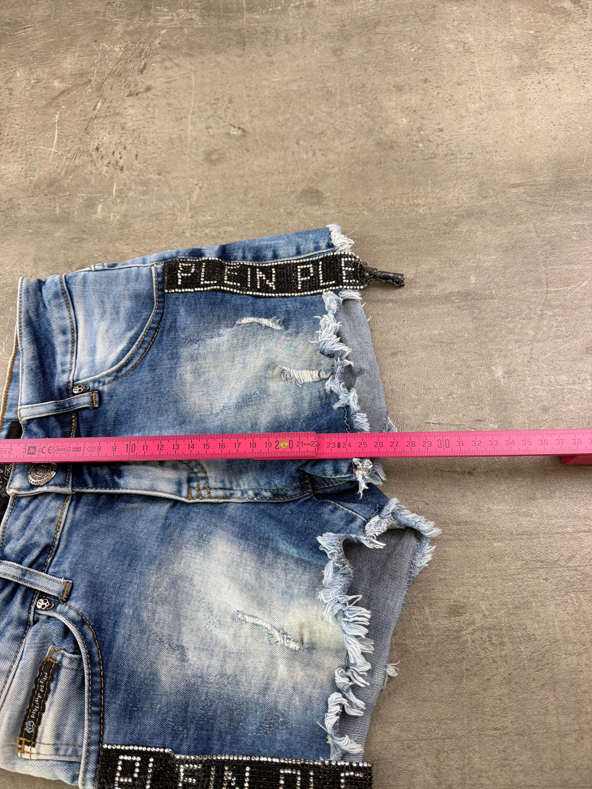 Philipp Plein Rhinestone Logo Denim Shorts - Light Blue Wash