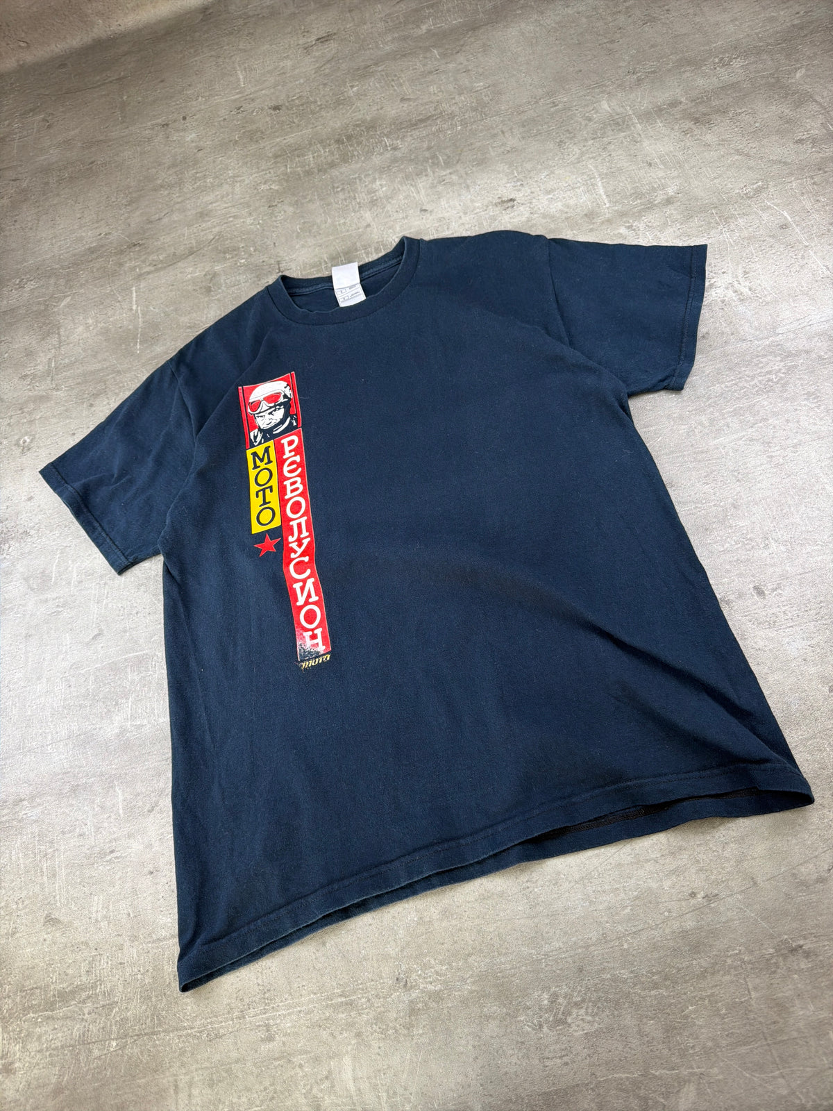 Vintage Moto Graphic Print T-Shirt - Dark Navy / Y2K Cyber Vibe