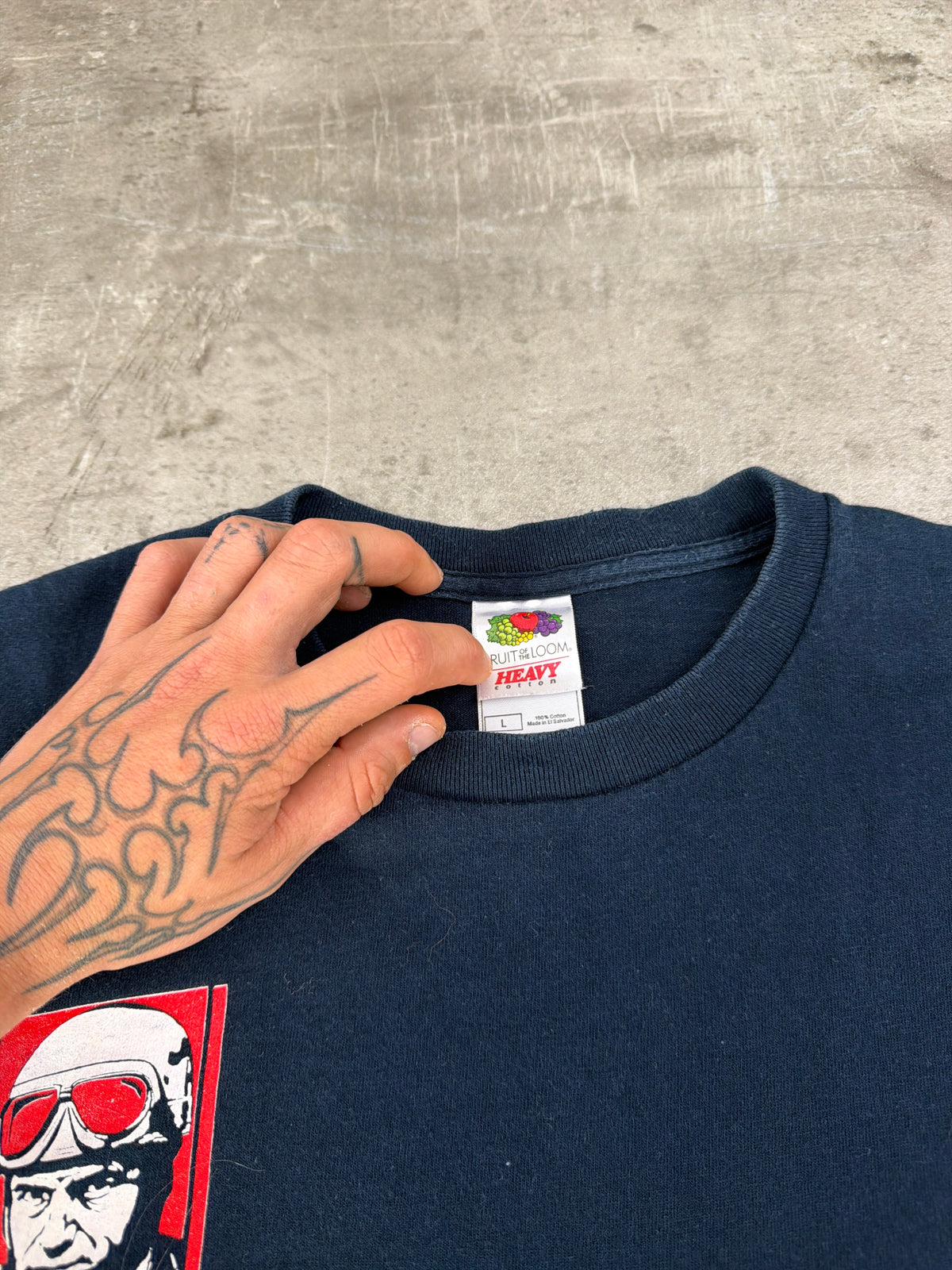 Vintage Moto Graphic Print T-Shirt - Dark Navy / Y2K Cyber Vibe