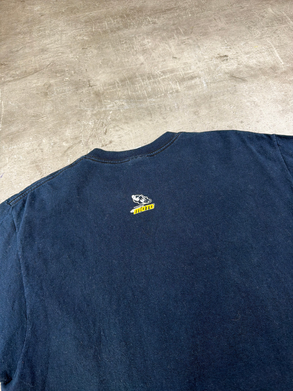 Vintage Moto Graphic Print T-Shirt - Dark Navy / Y2K Cyber Vibe