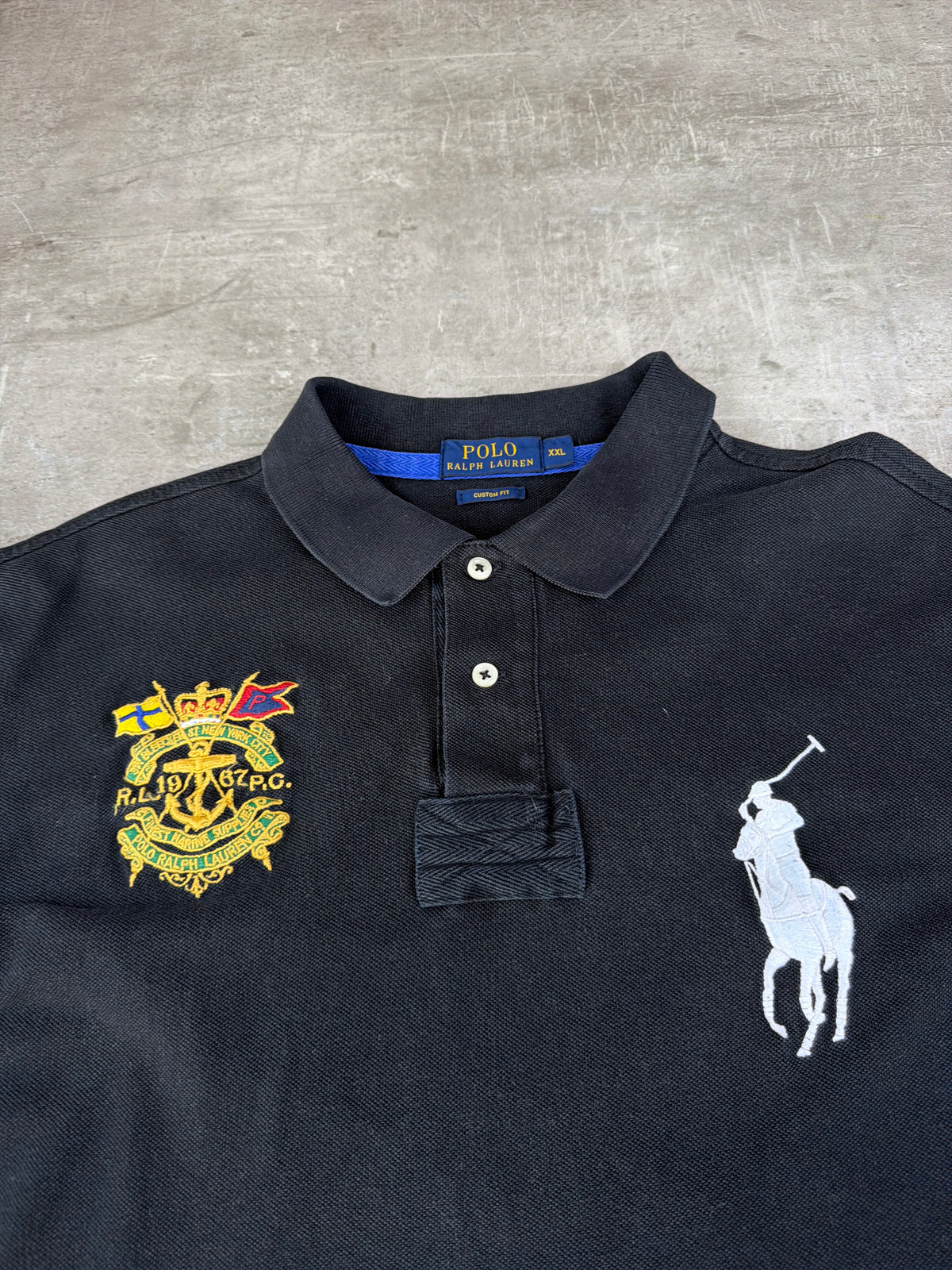 Ralph Lauren Big Pony Crest Polo Shirt - Black / Royal Blue
