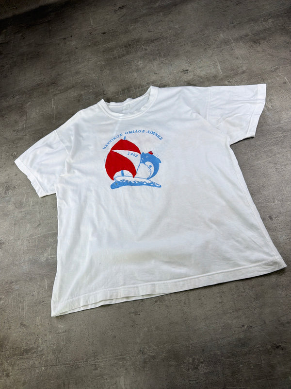 Vintage Greek Nautical Club "1952 Sailing" Graphic Tee - White / Red & Blue