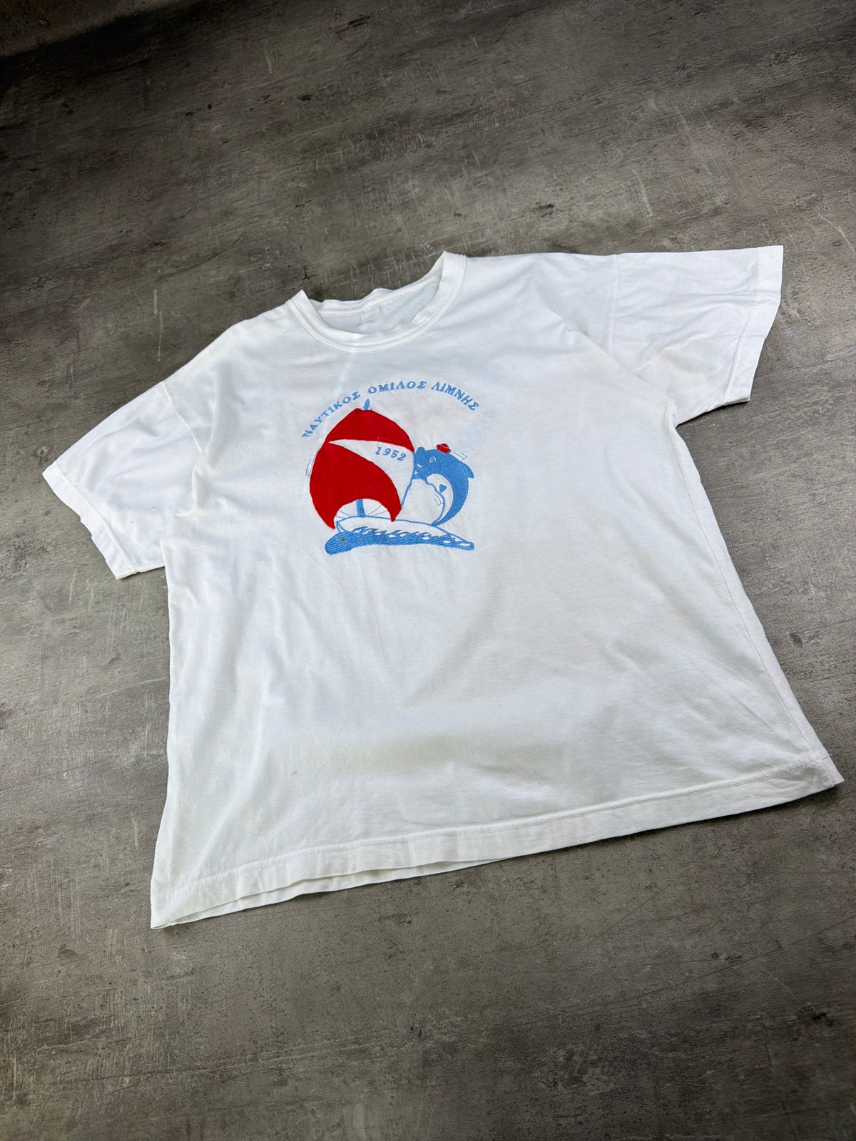 Vintage Greek Nautical Club "1952 Sailing" Graphic Tee - White / Red & Blue