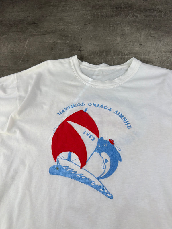 Vintage Greek Nautical Club "1952 Sailing" Graphic Tee - White / Red & Blue