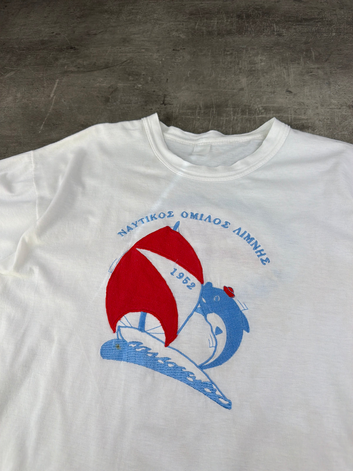 Vintage Greek Nautical Club "1952 Sailing" Graphic Tee - White / Red & Blue