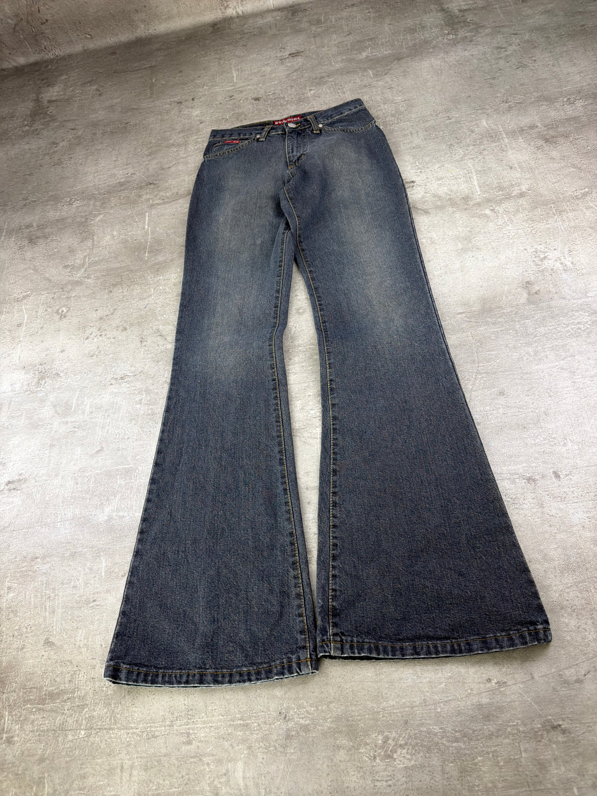 Eva.Girl Low Waist Flare Denim - Washed Grey/Blue