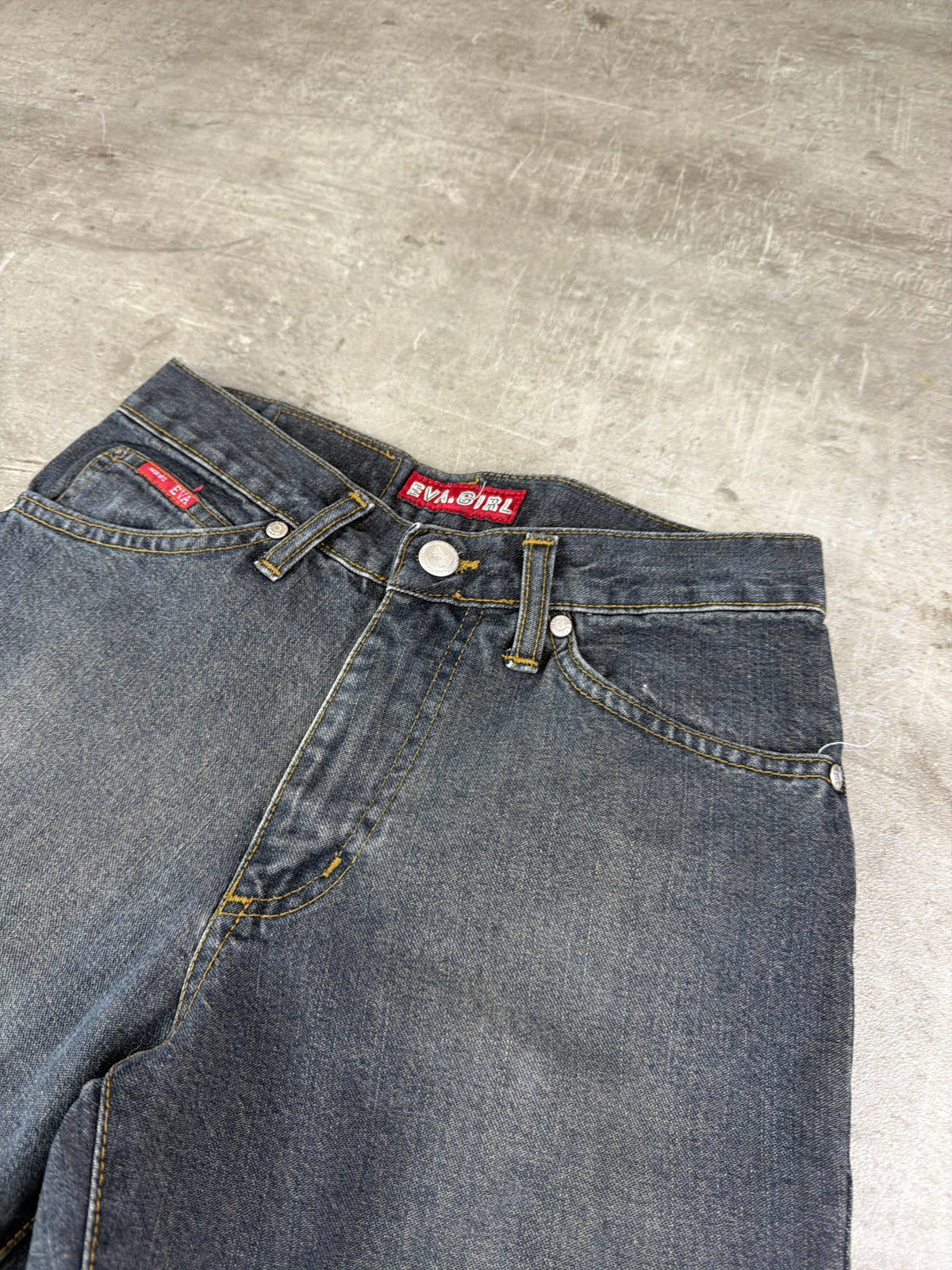 Eva.Girl Low Waist Flare Denim - Washed Grey/Blue