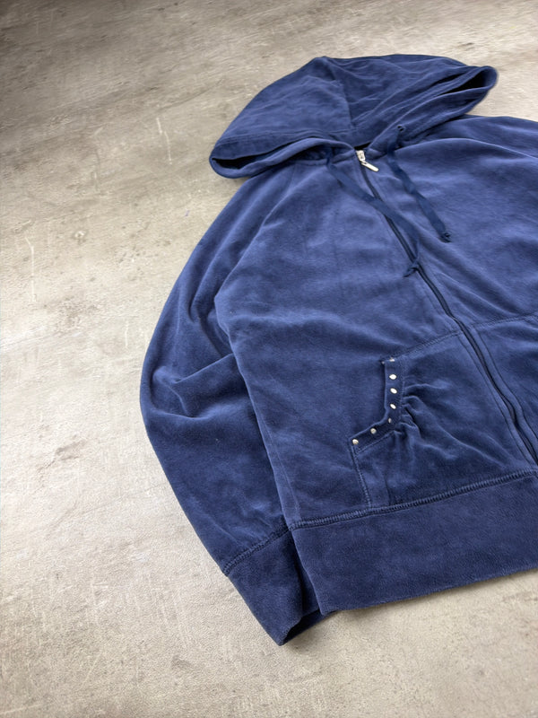 Cynthia Rowley Y2K Velour Rhinestone Zip Hoodie - Navy Blue