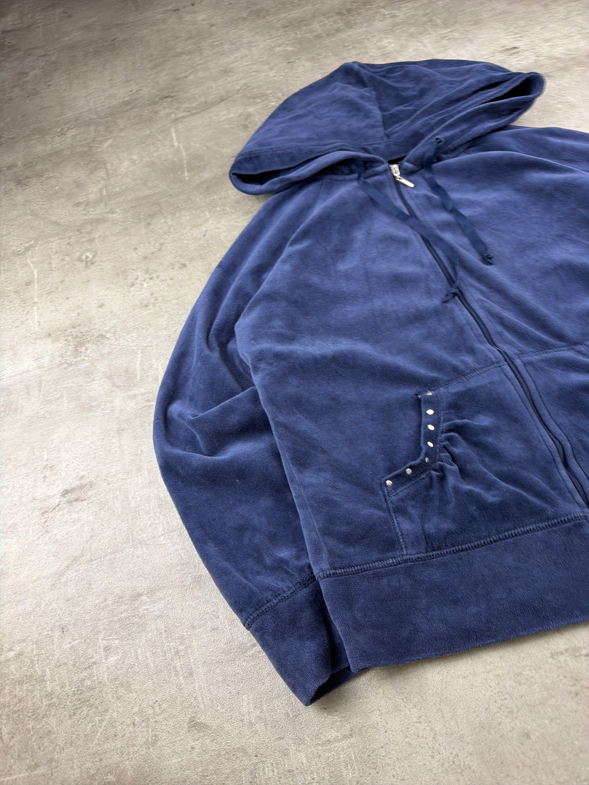 Cynthia Rowley Y2K Velour Rhinestone Zip Hoodie - Navy Blue